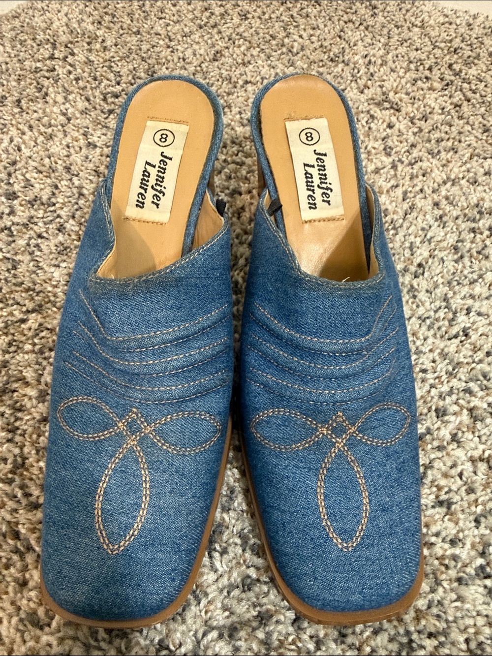 Jennifer Lauren embroidered denim western mules 8